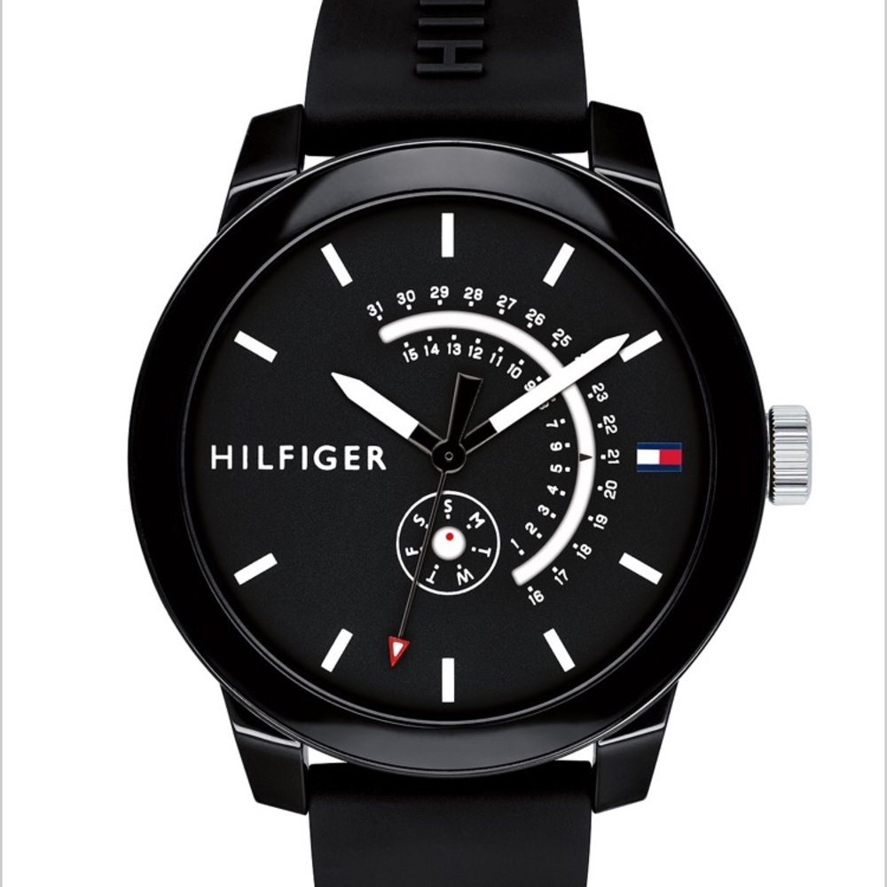 New! Tommy Hilfiger-Black silicone 44mm watch
